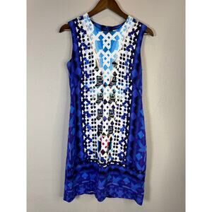 Peter Pilotto Geometric Print Sleeveless Sheath‎ Dress Blue Multicolor US 6